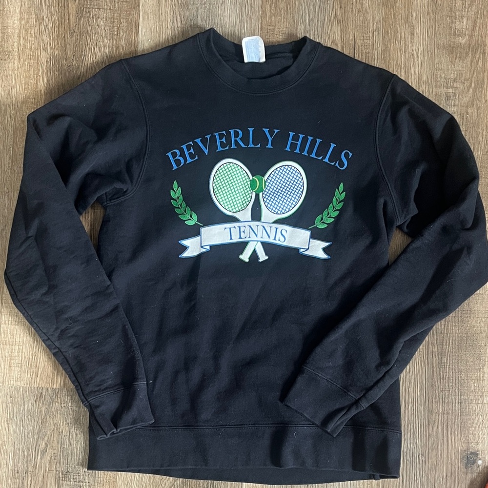 Small Black Crewneck Sweatshirt by Port & Co. Beverly Hills Tennis, Like Nee